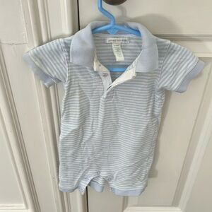 Like new pottery, barn, kids, baby blue and white striped onesie size 3/6 mths